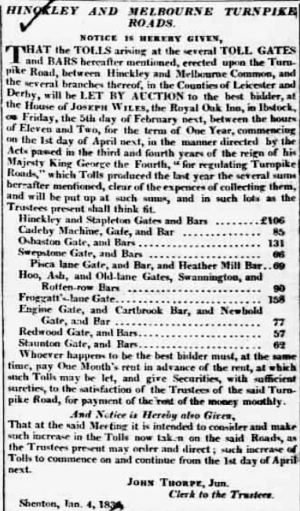 Toll Gates ad 1836